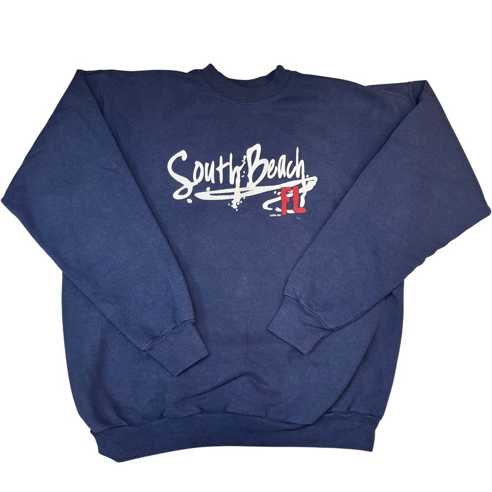 Hanes South Beach FL Sweatshirt Mens Large Navy Blue ComfortBlend Crewneck L